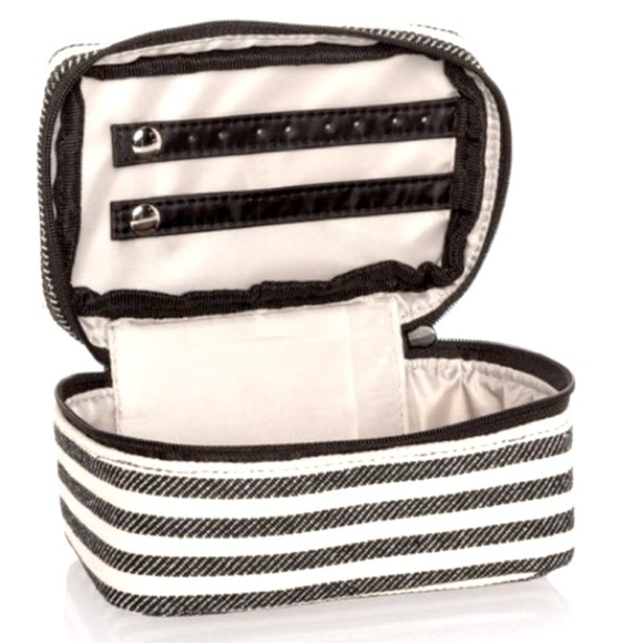 THIRTY-ONE Baubles and Bracelets Case Zipper Black Off White Stripes - Picture 1 of 12